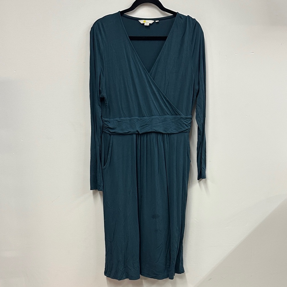 Boden Teal Long Sleeve faux Wrap Dress 12